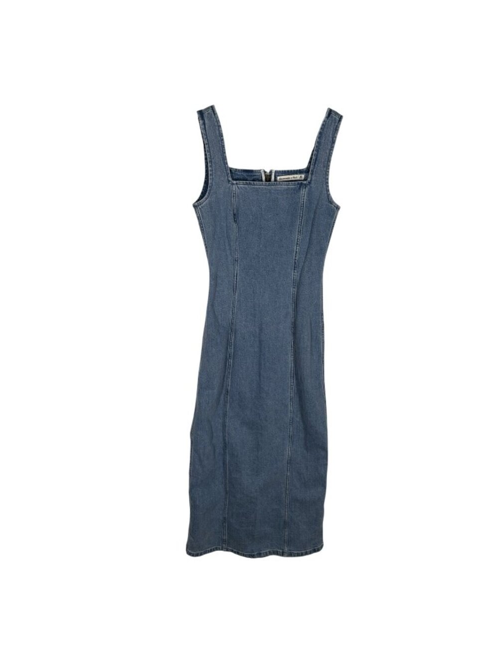 Abercrombie & Fitch XS Blue Denim Sleeveless Square Neck Column Midi Dress NWT - Picture 2 of 13